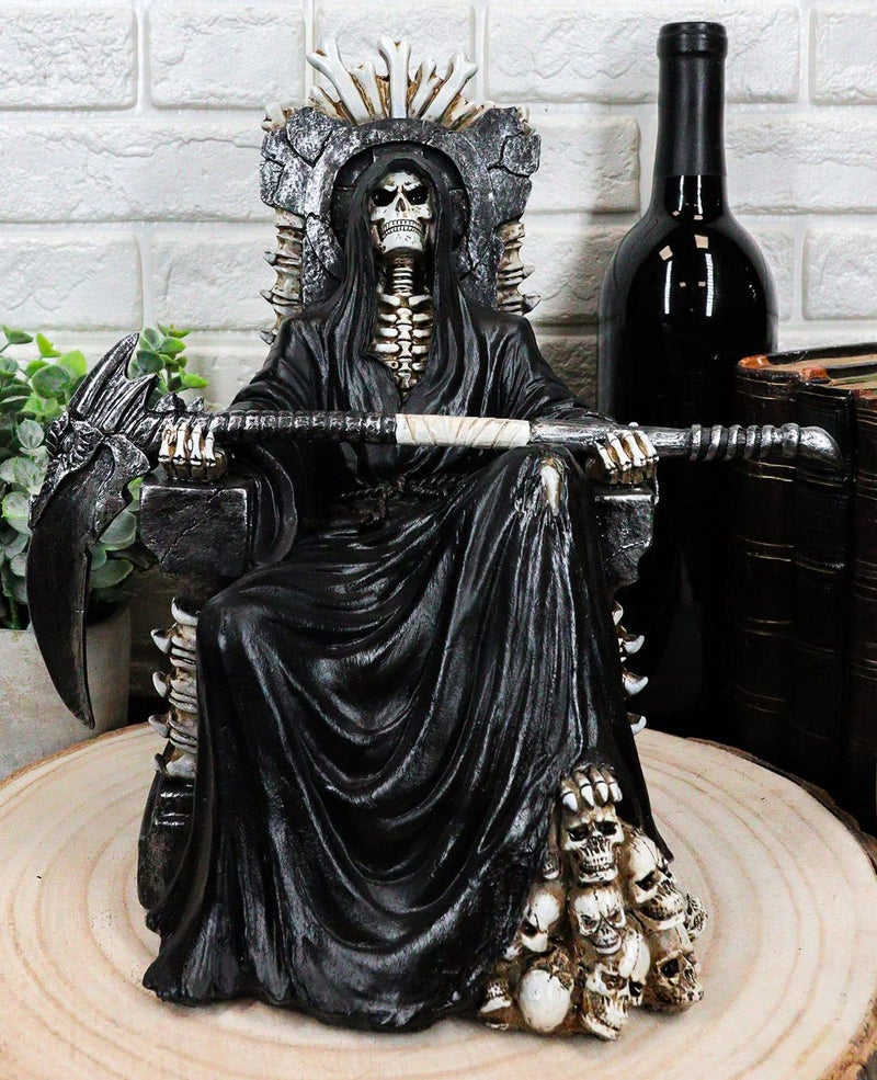 Ebros Gift Black Holy Death Grim Reaper Sitting On Skeleton Throne Figurine 10.5" Tall Time Waits for No Man Angel of Death with Scythe As Ossuary Home Decor Eternal Death Gates of Hades - Image 2